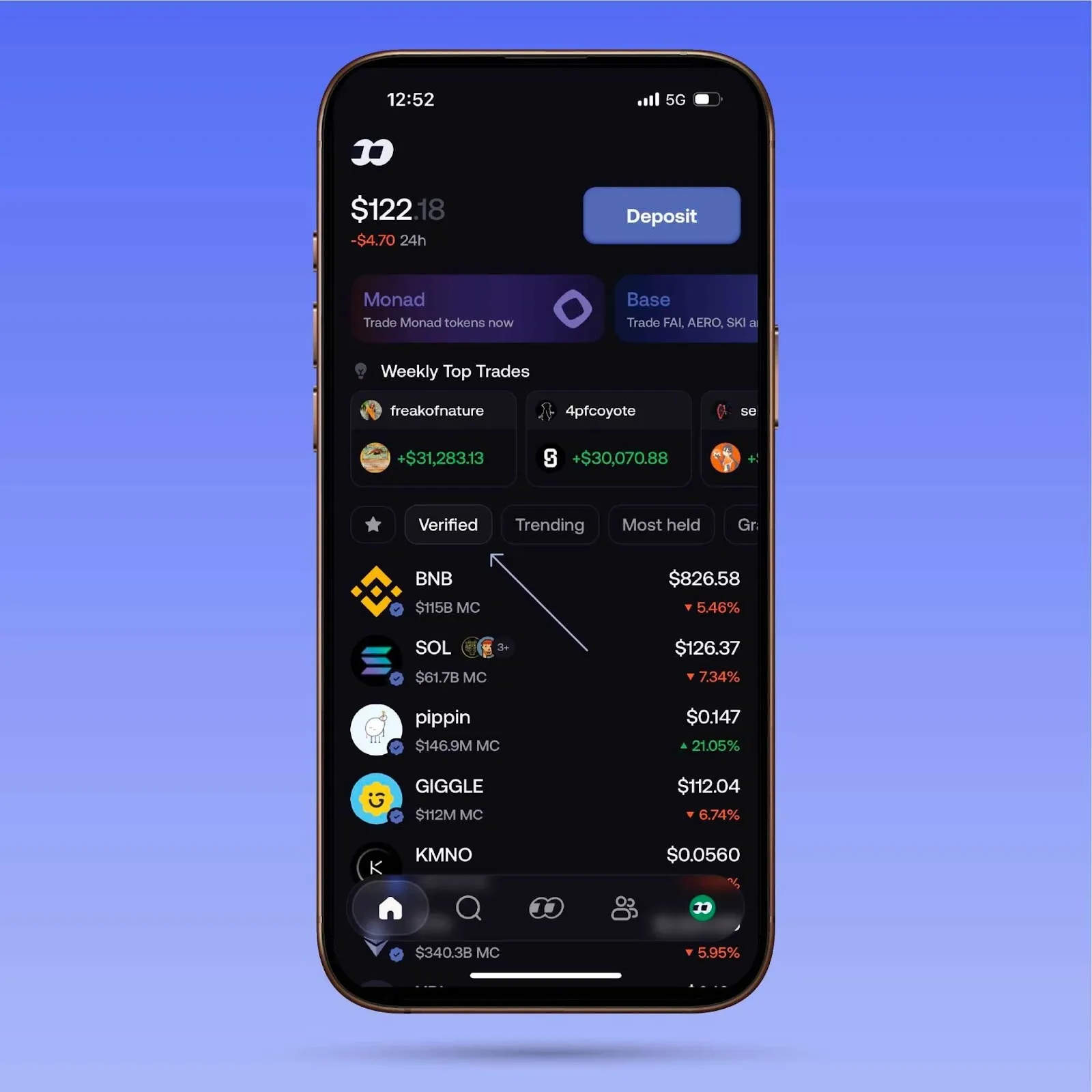 Verified tab on fomo